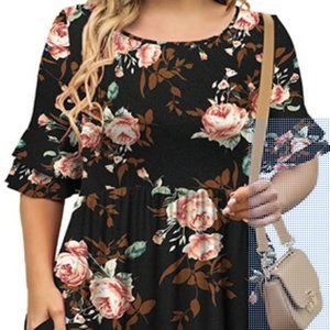 Tralilbee Women Plus Size 2x Dress Short Sleeve Pleated Swing Dress